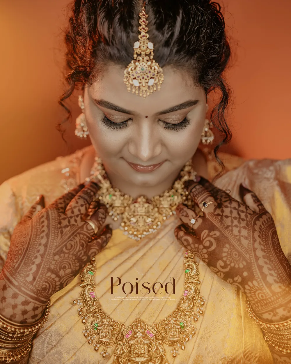 Bridal portrait in temple gold