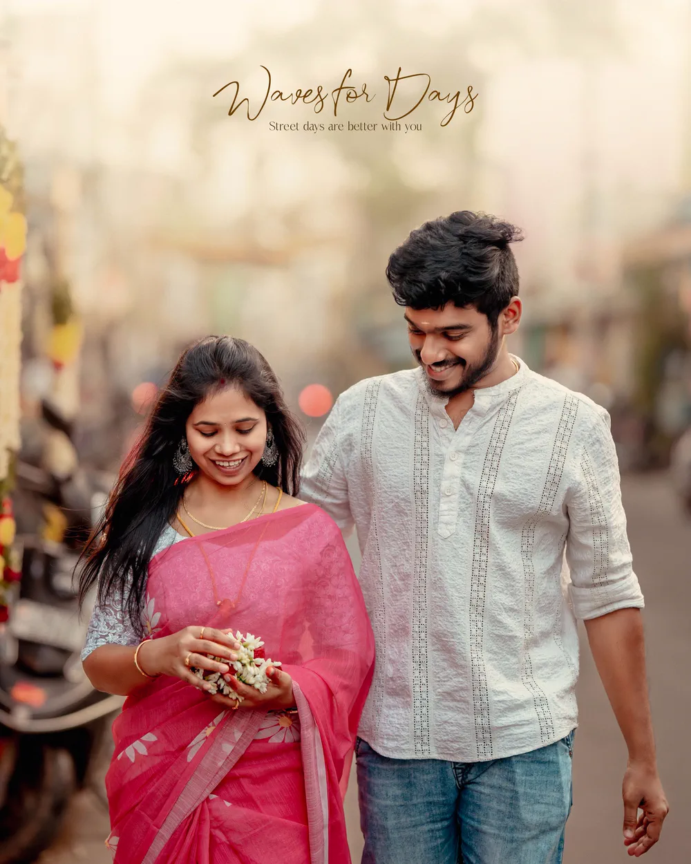 Couple laughing on a street corner